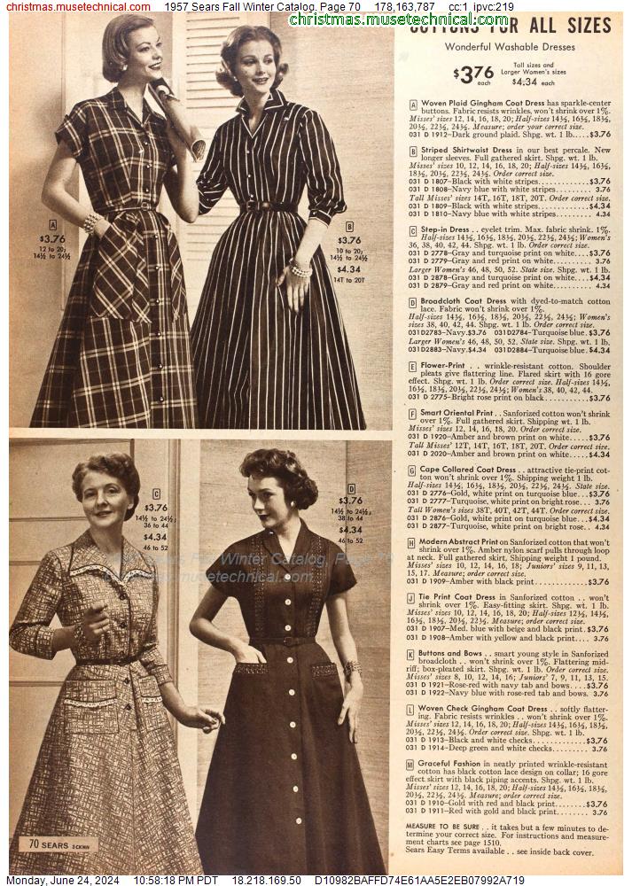 1957 Sears Fall Winter Catalog, Page 70