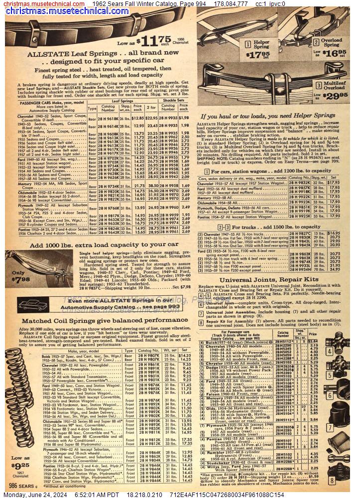 1962 Sears Fall Winter Catalog, Page 994