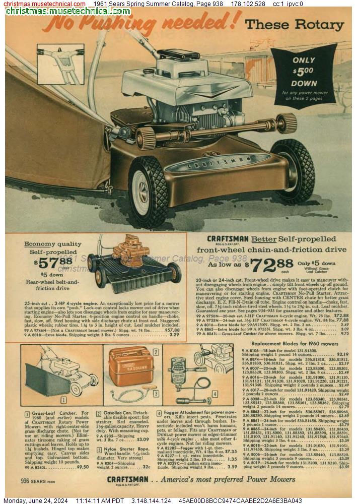 1961 Sears Spring Summer Catalog, Page 938