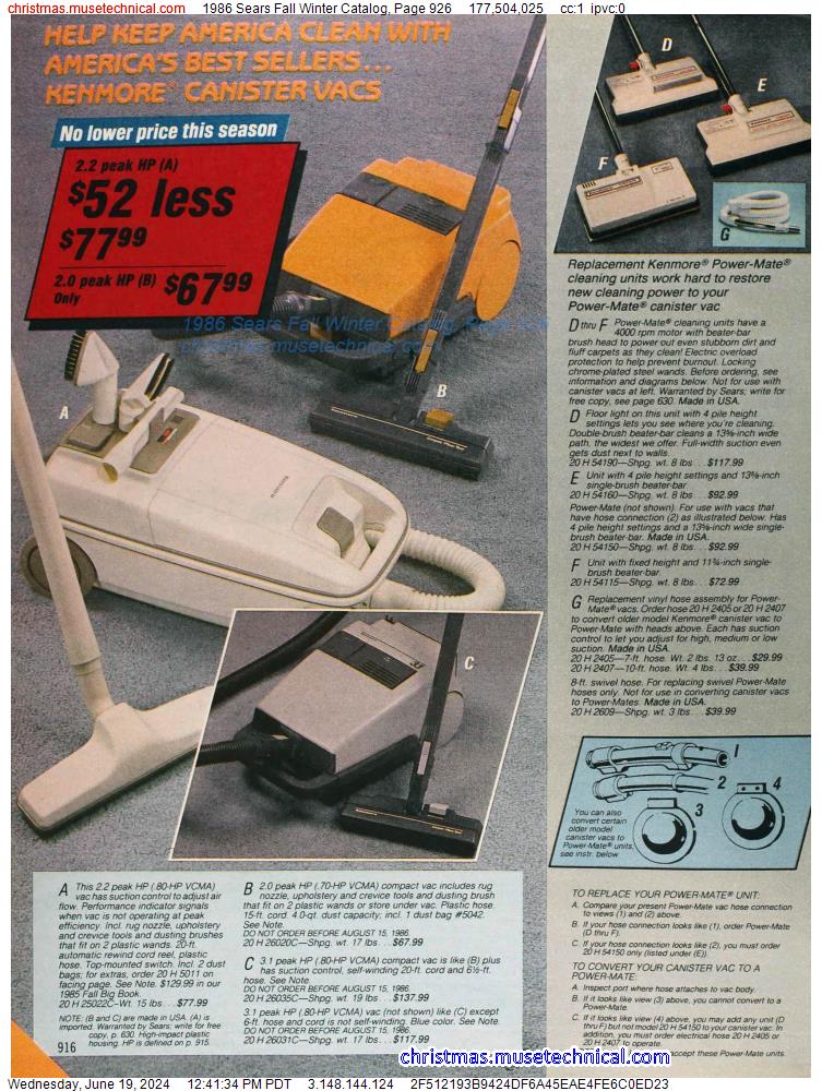 1986 Sears Fall Winter Catalog, Page 926