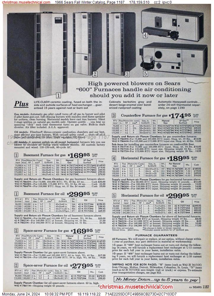 1966 Sears Fall Winter Catalog, Page 1187