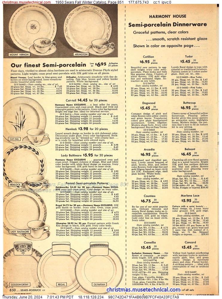 1950 Sears Fall Winter Catalog, Page 851