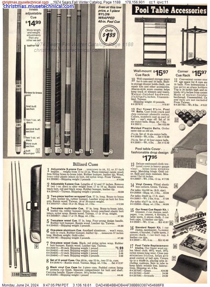 1974 Sears Fall Winter Catalog, Page 1188