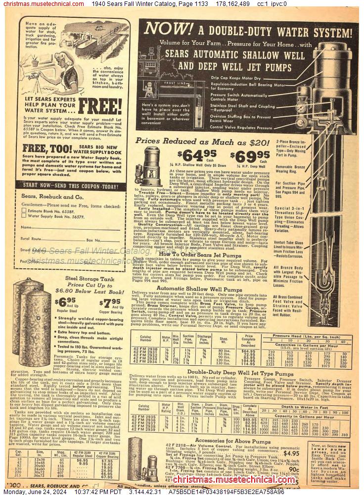 1940 Sears Fall Winter Catalog, Page 1133