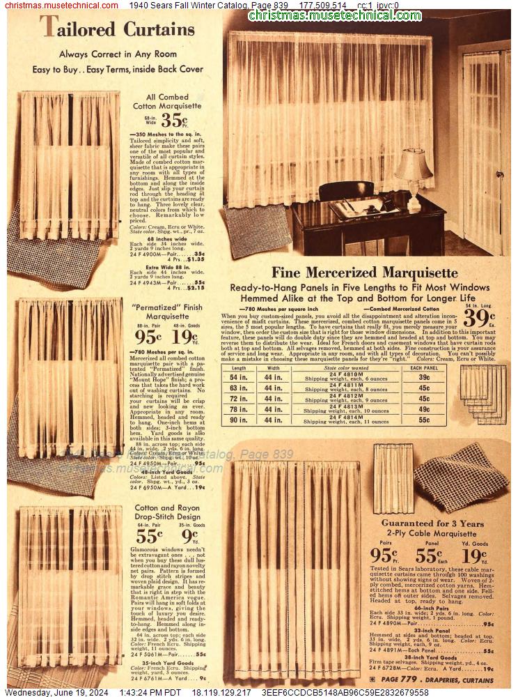 1940 Sears Fall Winter Catalog, Page 839