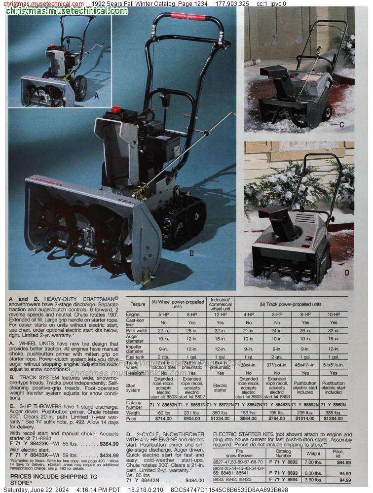 1992 Sears Fall Winter Catalog, Page 1234