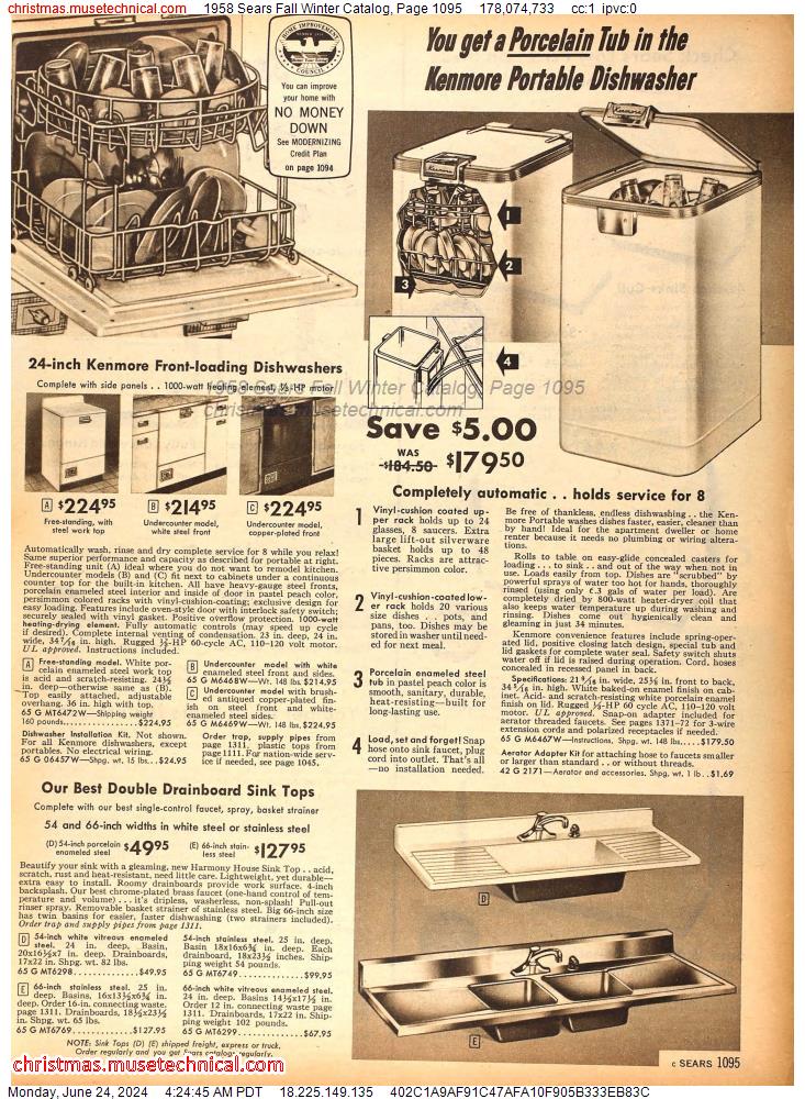 1958 Sears Fall Winter Catalog, Page 1095