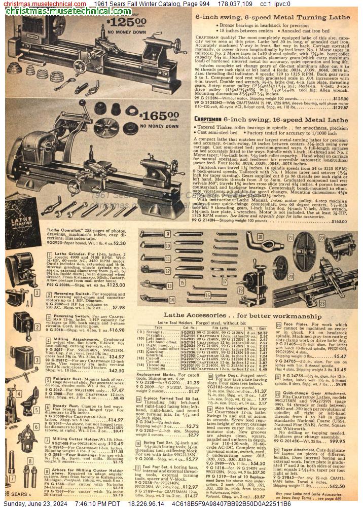 1961 Sears Fall Winter Catalog, Page 994