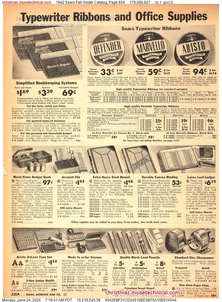 1942 Sears Fall Winter Catalog, Page 604