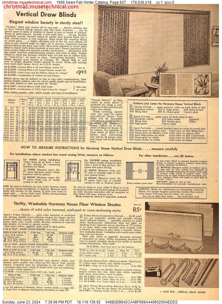 1956 Sears Fall Winter Catalog, Page 837