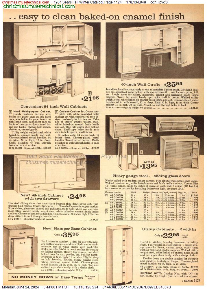 1961 Sears Fall Winter Catalog, Page 1124