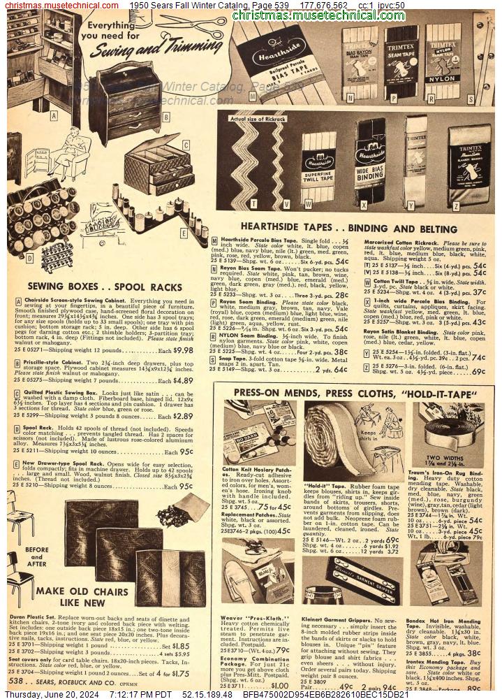 1950 Sears Fall Winter Catalog, Page 539