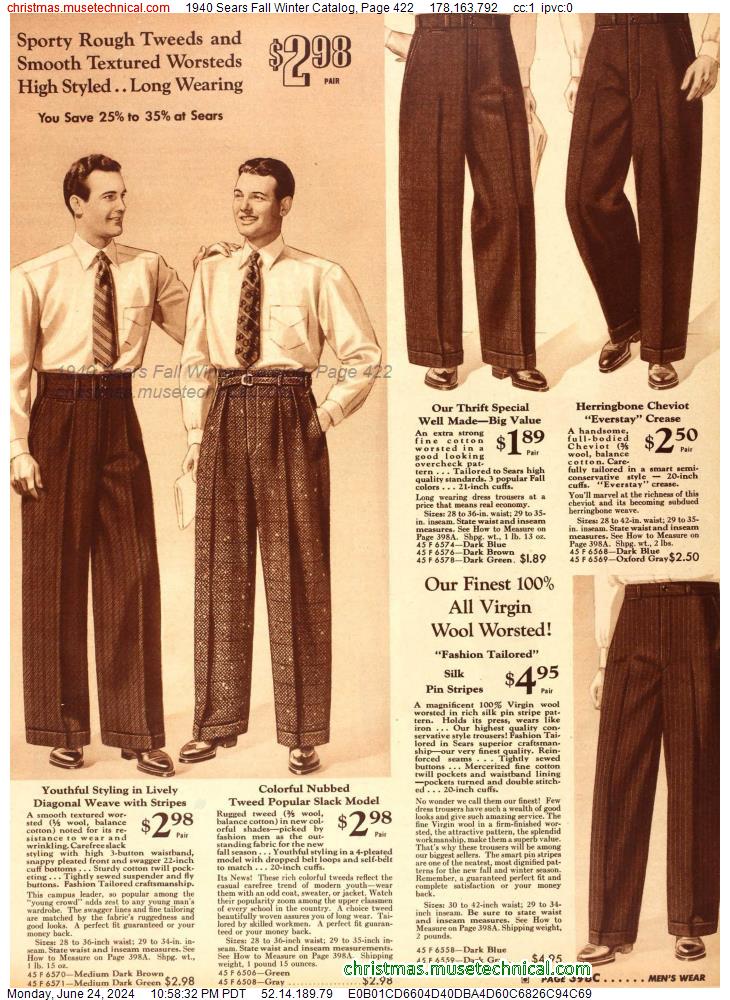 1940 Sears Fall Winter Catalog, Page 422