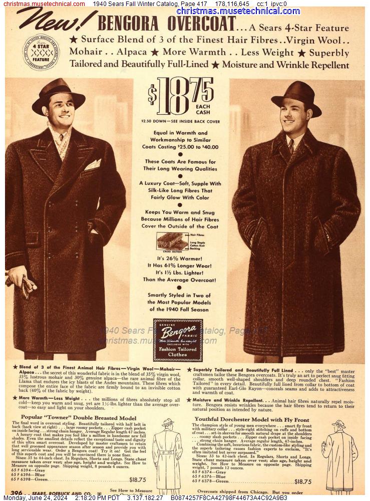 1940 Sears Fall Winter Catalog, Page 417