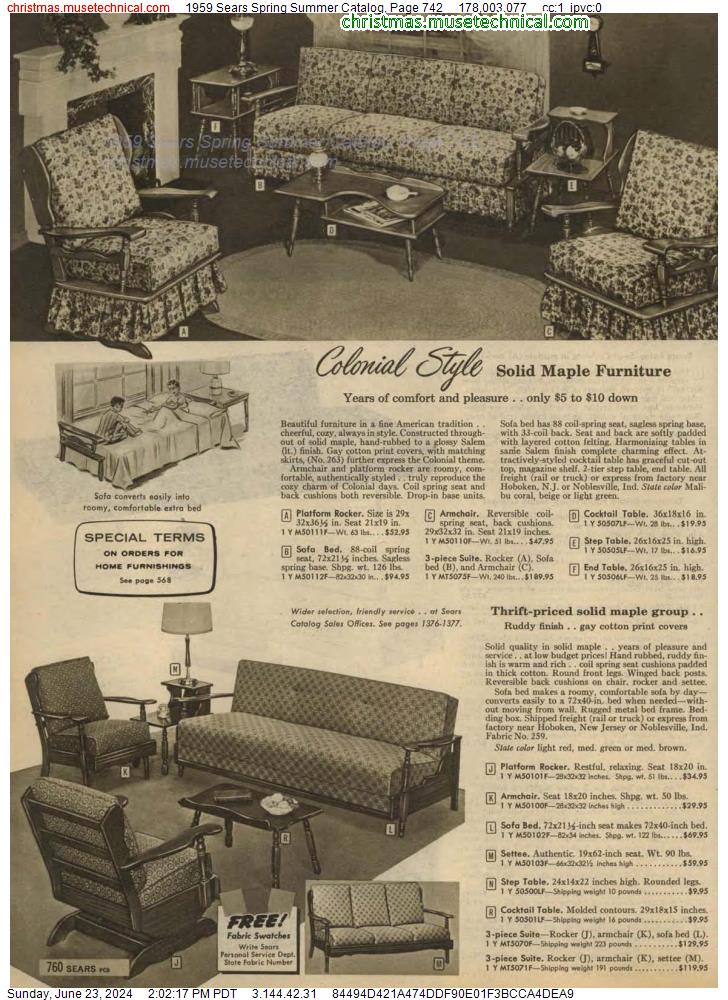 1959 Sears Spring Summer Catalog, Page 742