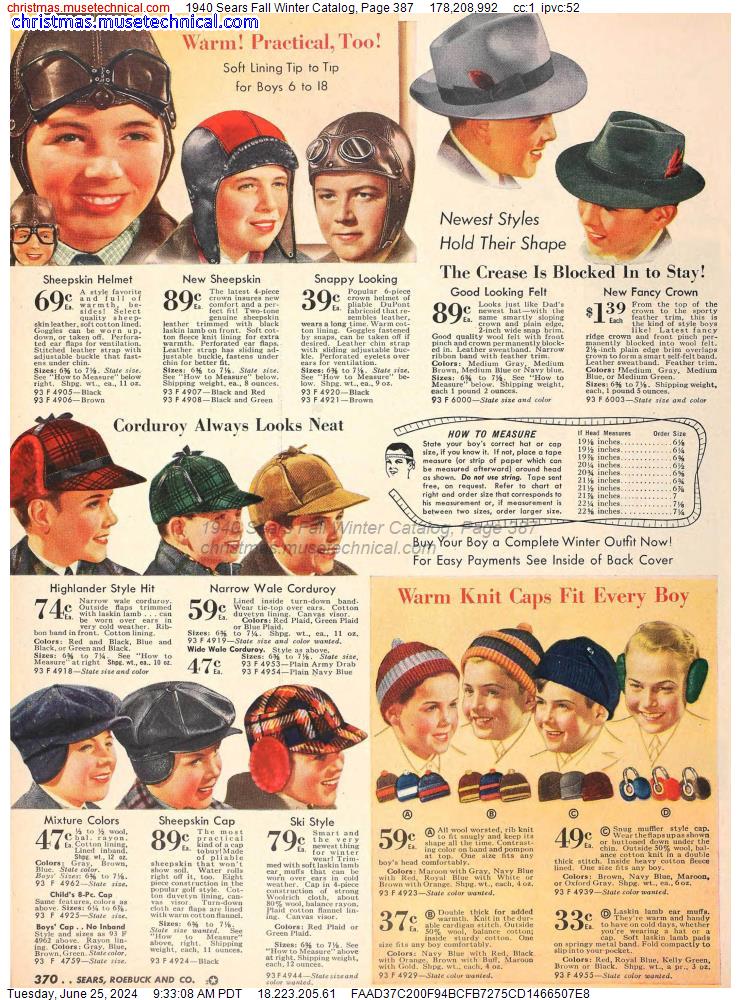 1940 Sears Fall Winter Catalog, Page 387