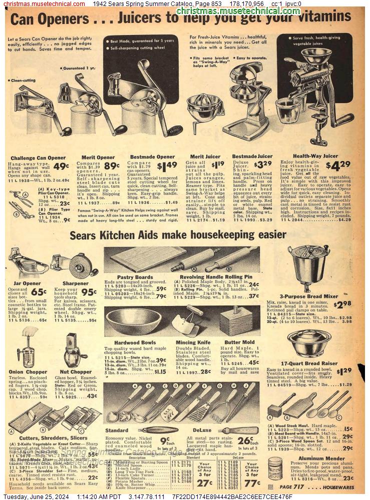 1942 Sears Spring Summer Catalog, Page 853
