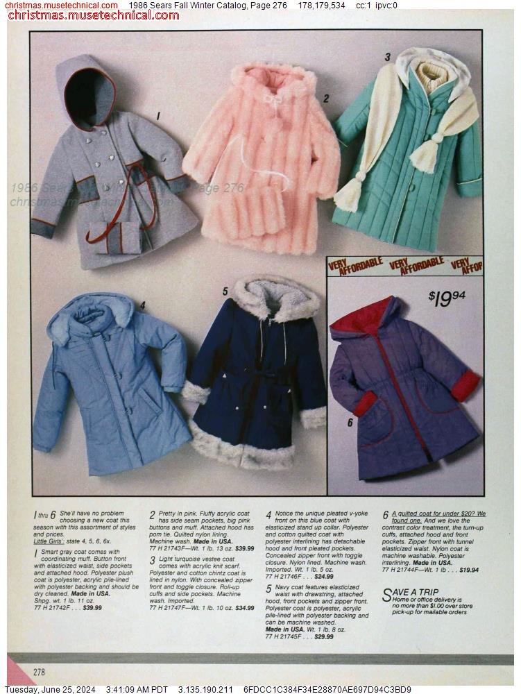1986 Sears Fall Winter Catalog, Page 276