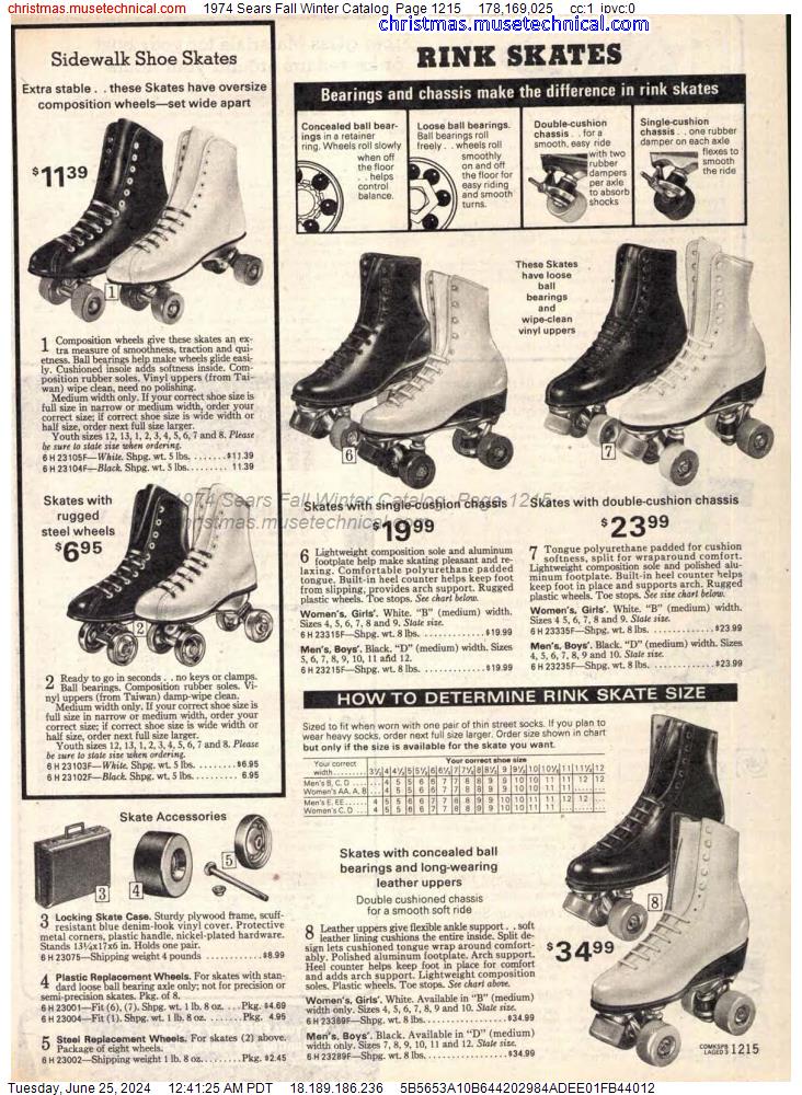1974 Sears Fall Winter Catalog, Page 1215