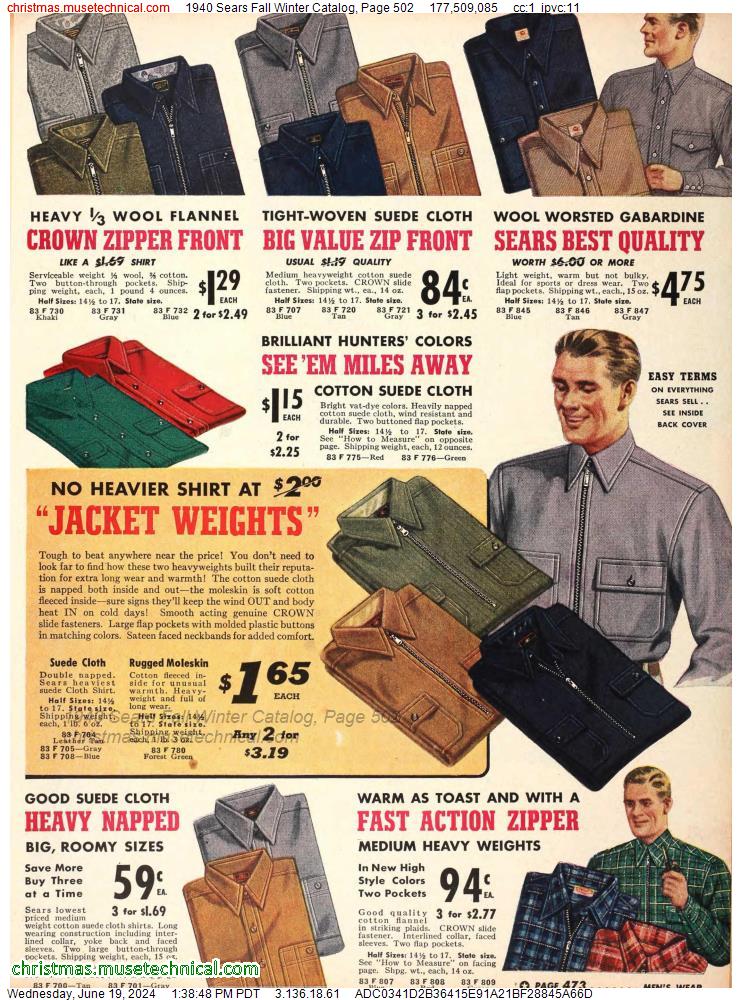 1940 Sears Fall Winter Catalog, Page 502
