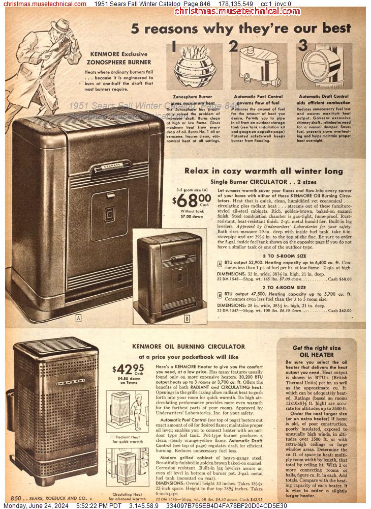 1951 Sears Fall Winter Catalog, Page 846