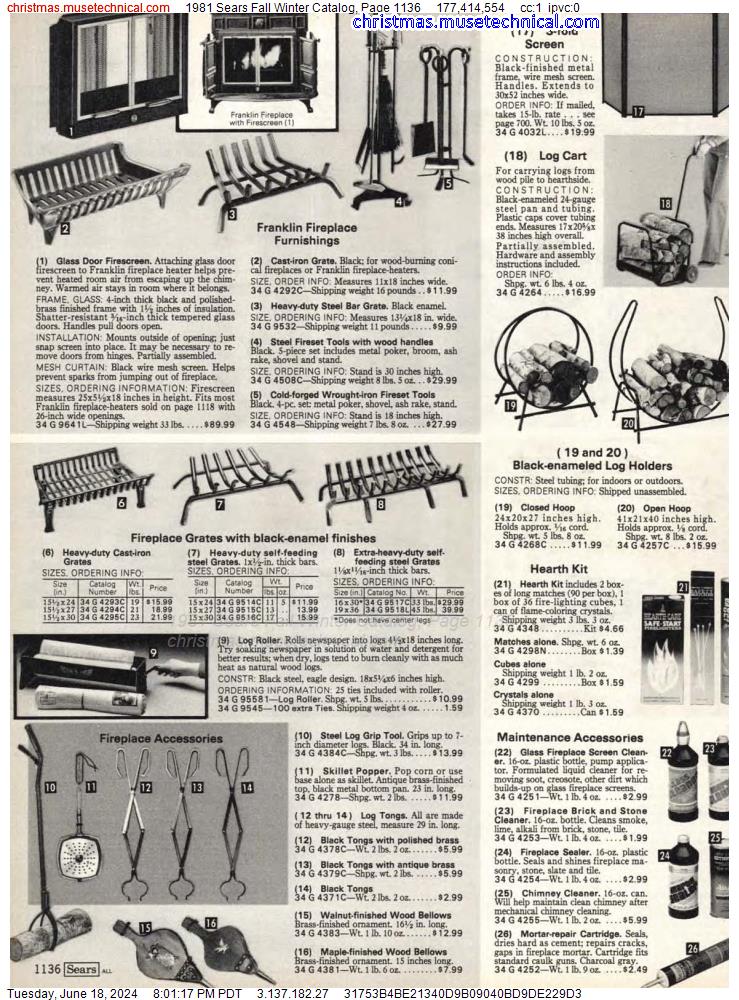 1981 Sears Fall Winter Catalog, Page 1136