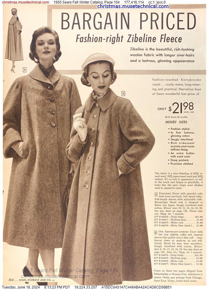 1955 Sears Fall Winter Catalog, Page 104