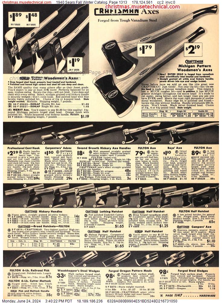 1940 Sears Fall Winter Catalog, Page 1313
