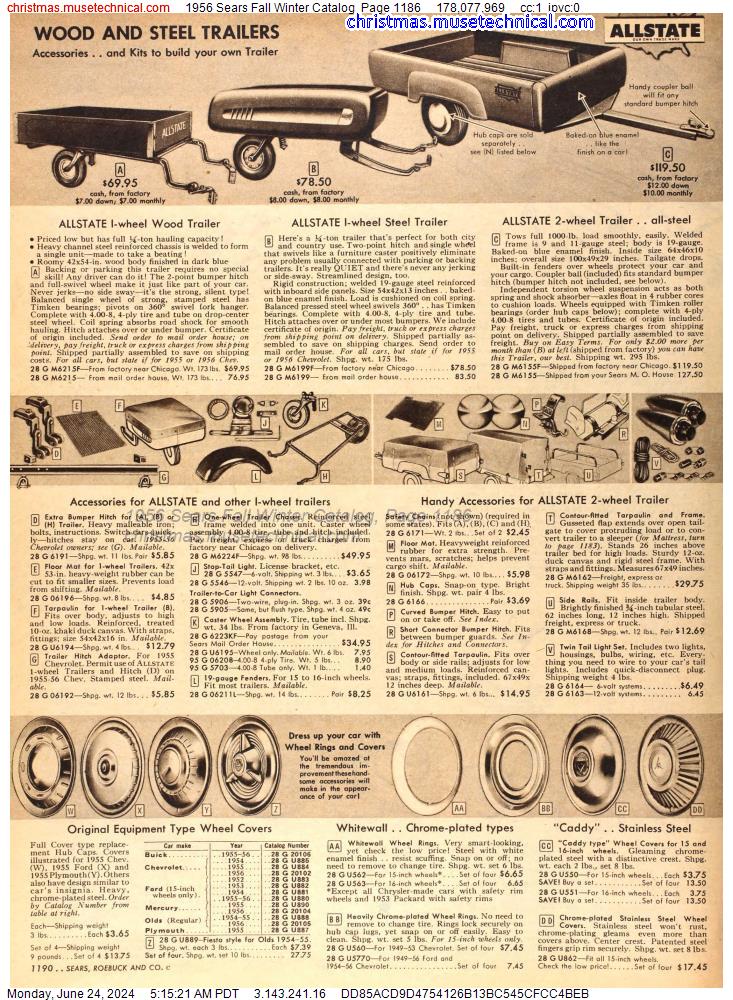 1956 Sears Fall Winter Catalog, Page 1186
