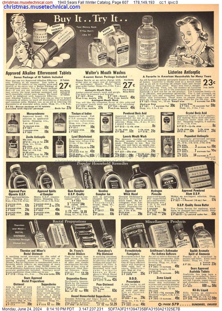 1940 Sears Fall Winter Catalog, Page 607
