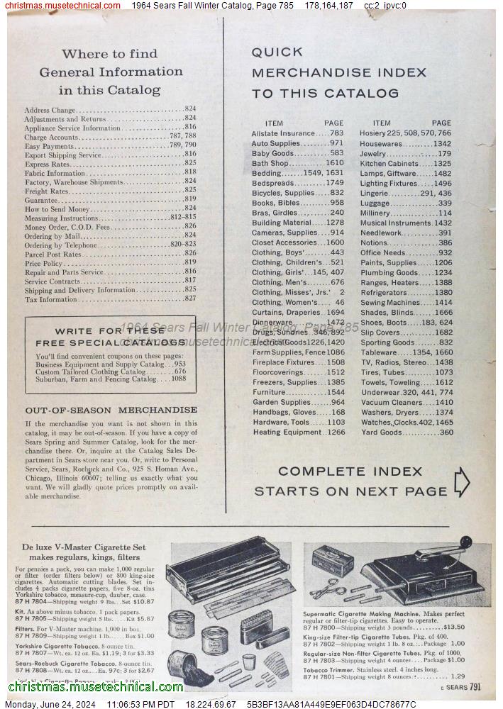 1964 Sears Fall Winter Catalog, Page 785