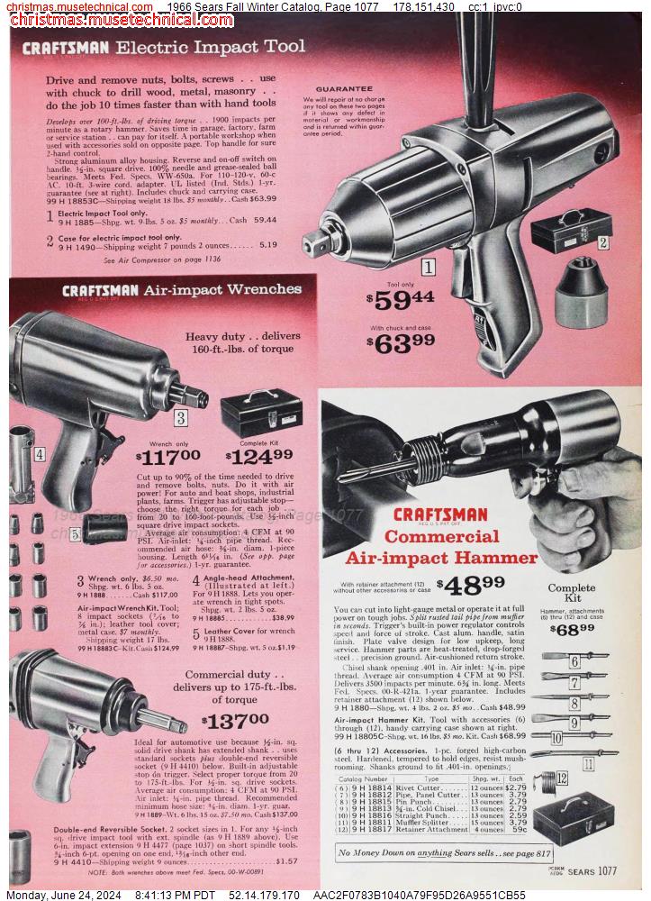 1966 Sears Fall Winter Catalog, Page 1077