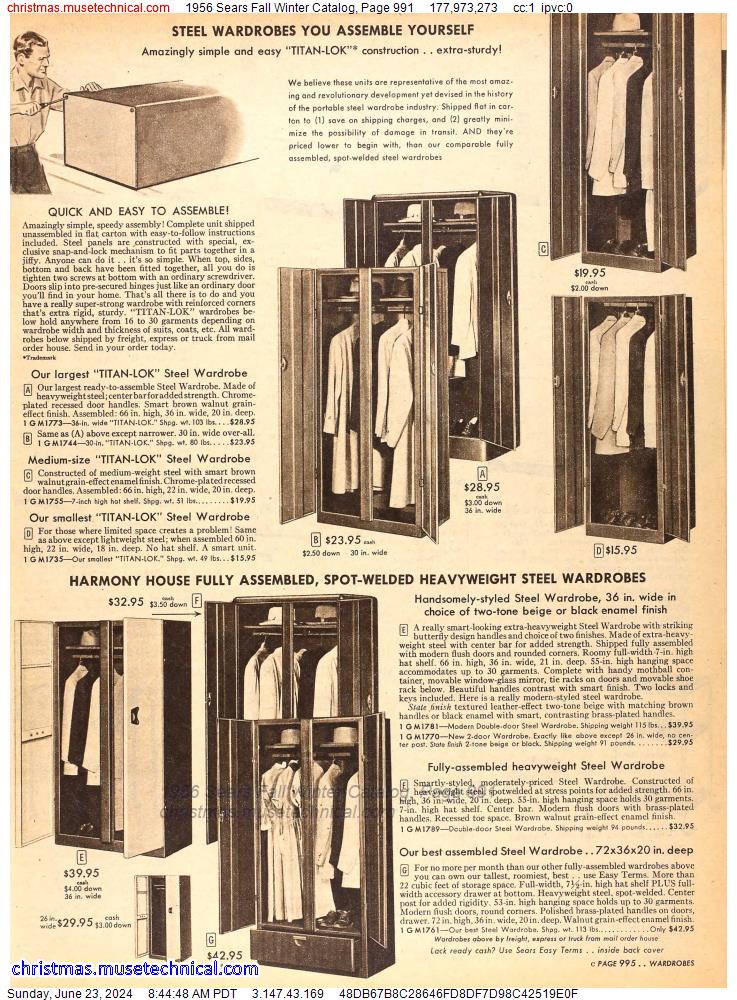 1956 Sears Fall Winter Catalog, Page 991