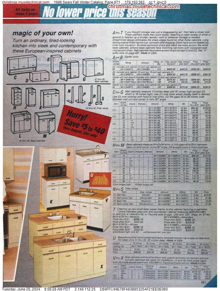 1986 Sears Fall Winter Catalog, Page 871