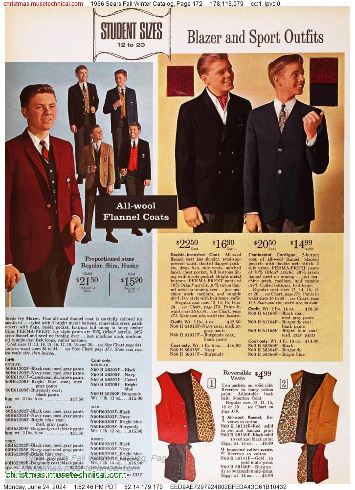 1966 Sears Fall Winter Catalog, Page 172