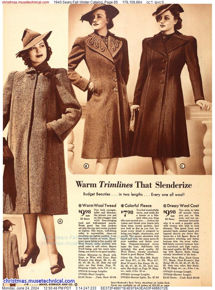 1940 Sears Fall Winter Catalog, Page 85