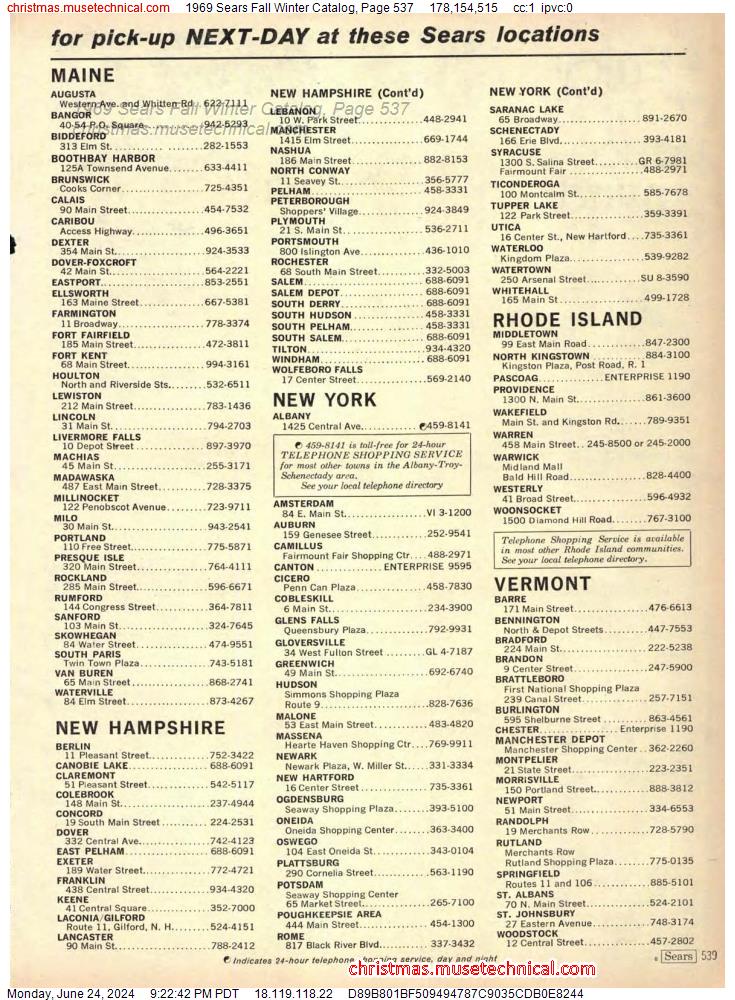 1969 Sears Fall Winter Catalog, Page 537
