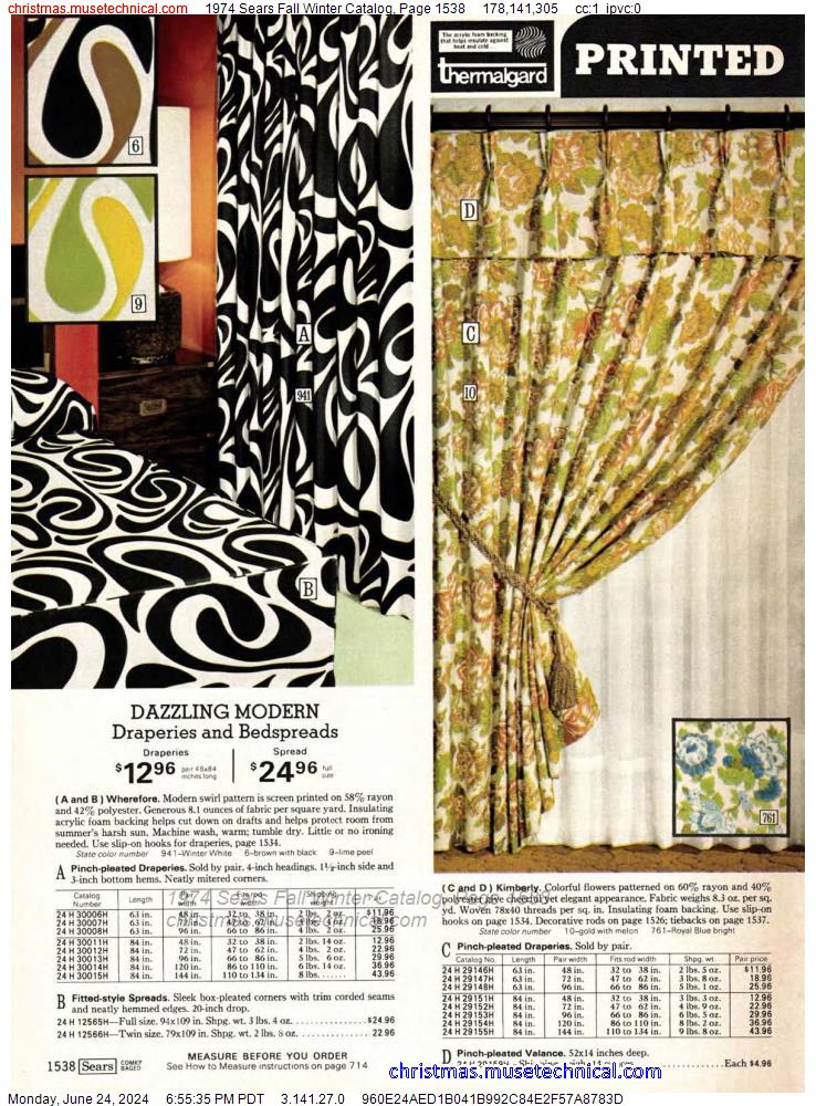 1974 Sears Fall Winter Catalog, Page 1538