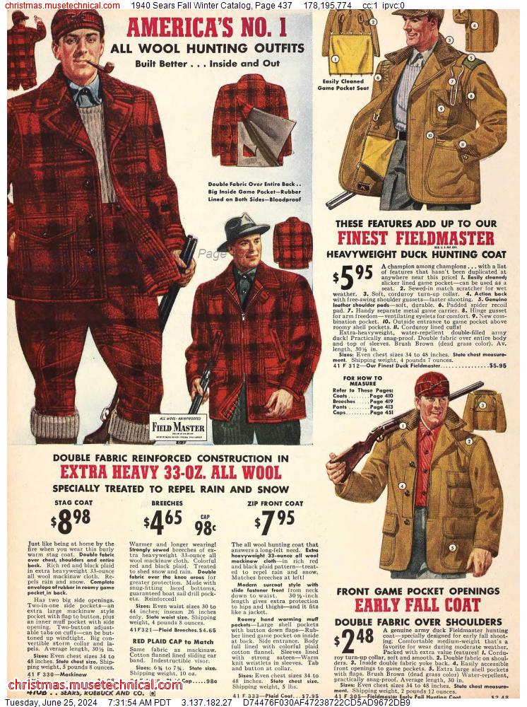 1940 Sears Fall Winter Catalog, Page 437