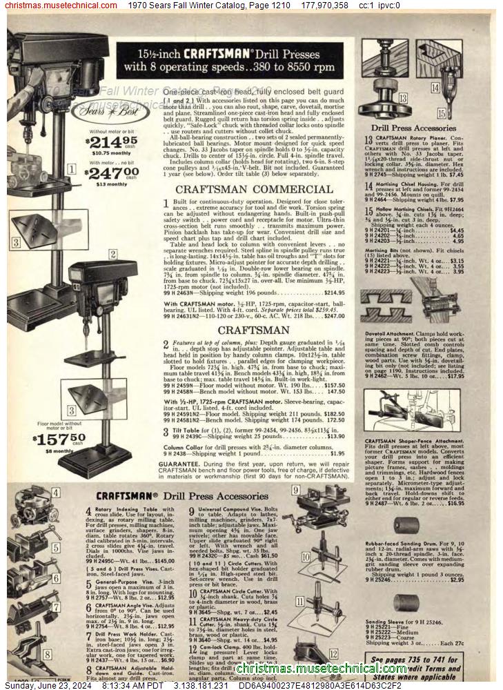 1970 Sears Fall Winter Catalog, Page 1210