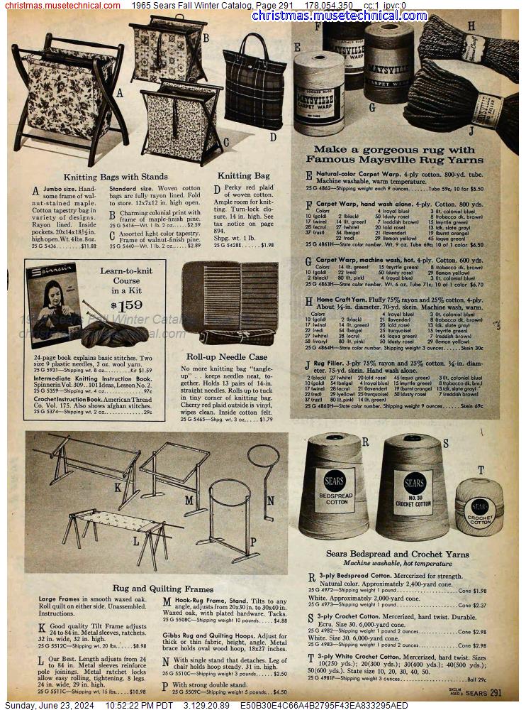 1965 Sears Fall Winter Catalog, Page 291