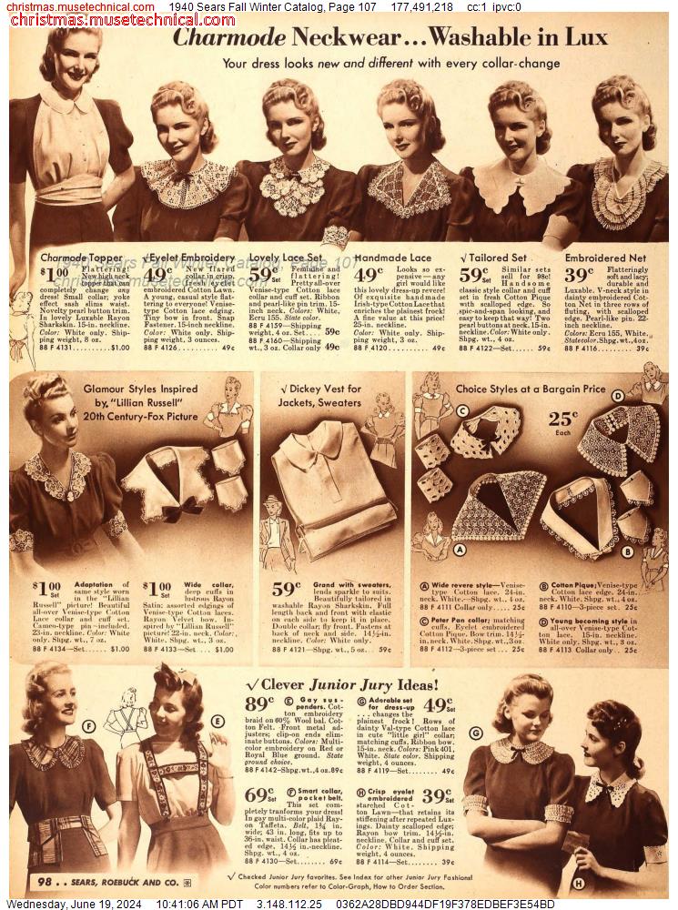 1940 Sears Fall Winter Catalog, Page 107