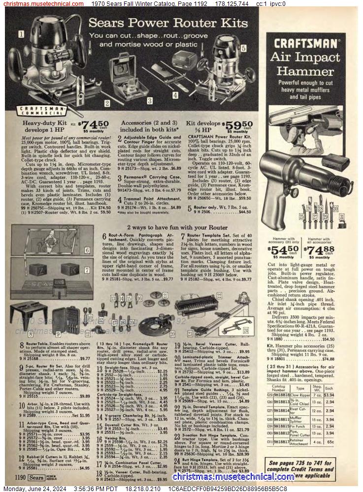 1970 Sears Fall Winter Catalog, Page 1192