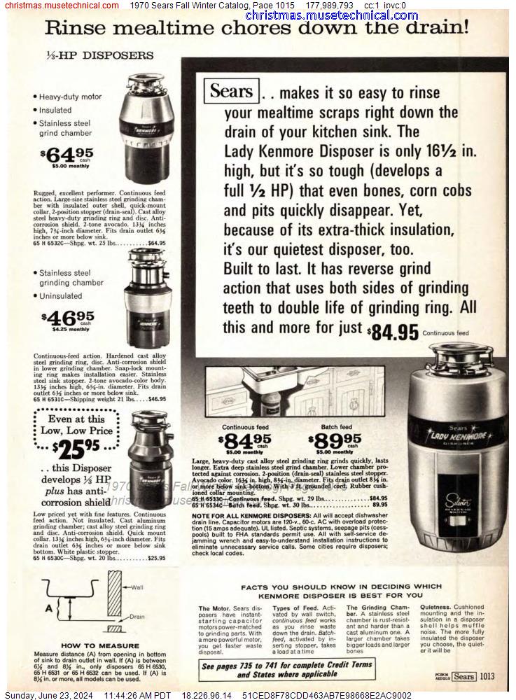 1970 Sears Fall Winter Catalog, Page 1015