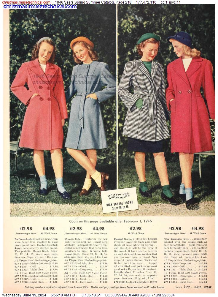 1946 Sears Spring Summer Catalog, Page 218