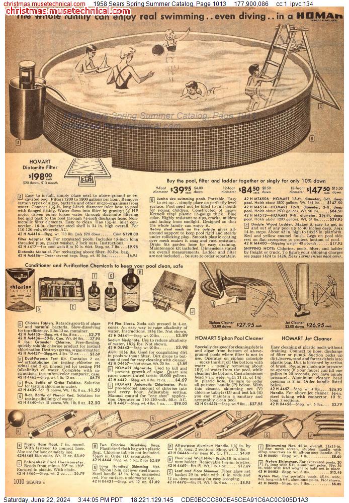 1958 Sears Spring Summer Catalog, Page 1013