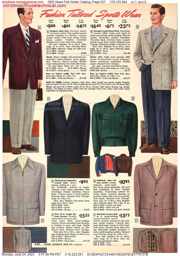 1952 Sears Fall Winter Catalog, Page 537