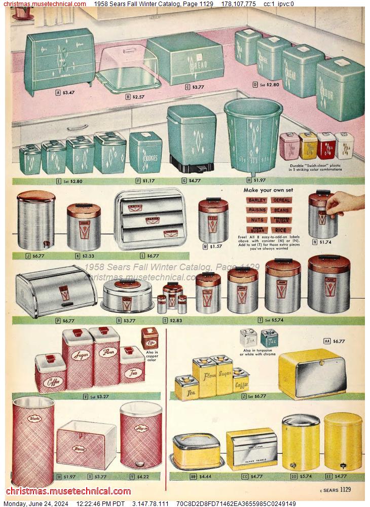 1958 Sears Fall Winter Catalog, Page 1129