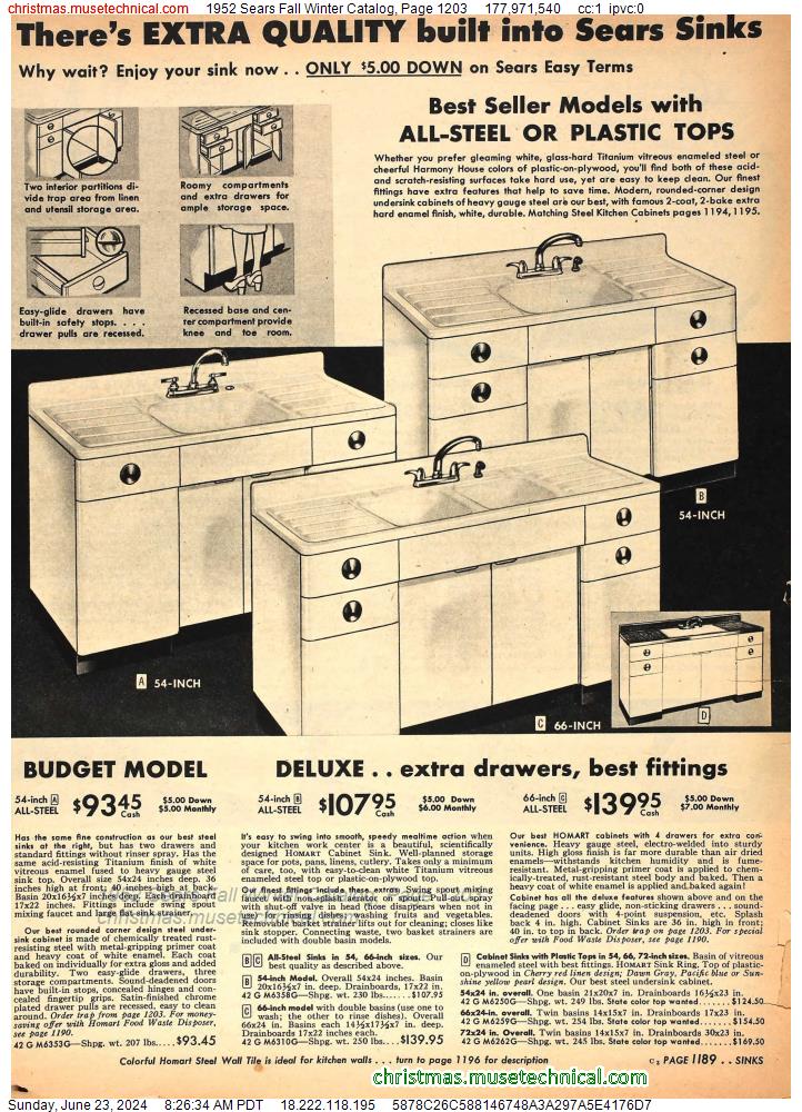1952 Sears Fall Winter Catalog, Page 1203