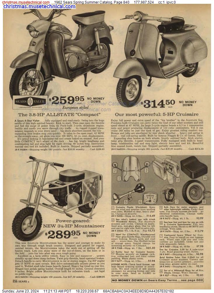 1962 Sears Spring Summer Catalog, Page 840